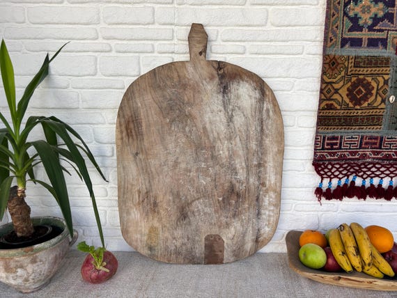 Large Vintage Wooden Bread Board | Turkish Rustic Decor | Handmade Farmhouse Kitchen Piece