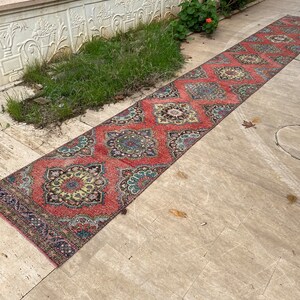 Red Muted Runner Rug 3x24 Turkish -Oushak -Faded -Kitchen -Hallway -Outdoor