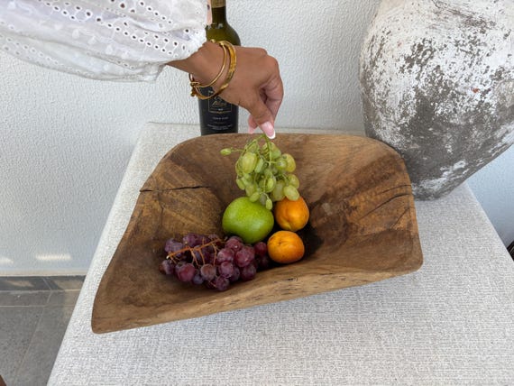 Handmade Rustic Wooden Fruit Bowl: Farmhouse Kitchen Decor