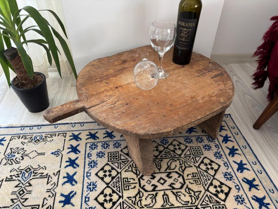 Vintage Wooden Coffee Table, Handmade Rustic Low Table, Antique Farmhouse Living Room Decor
