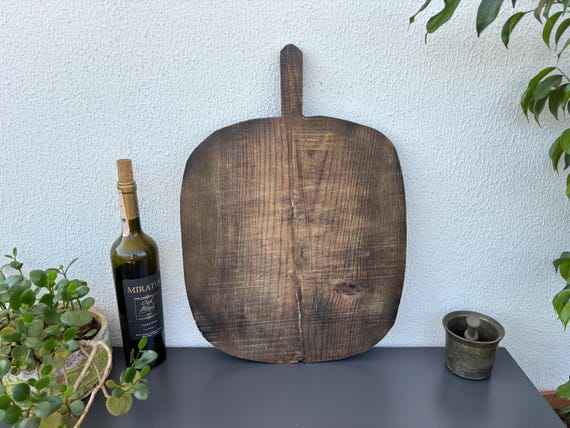 Vintage Turkish Wooden Bread Board: Rustic Farmhouse Kitchen Decor