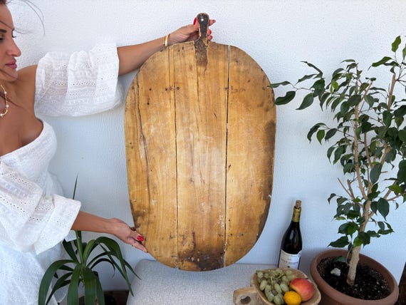 Turkish Antique Cutting Board: Vintage Wooden Bread Board, Rustic Farmhouse Kitchen Decor, Primitive Serving Board, Wall Decor