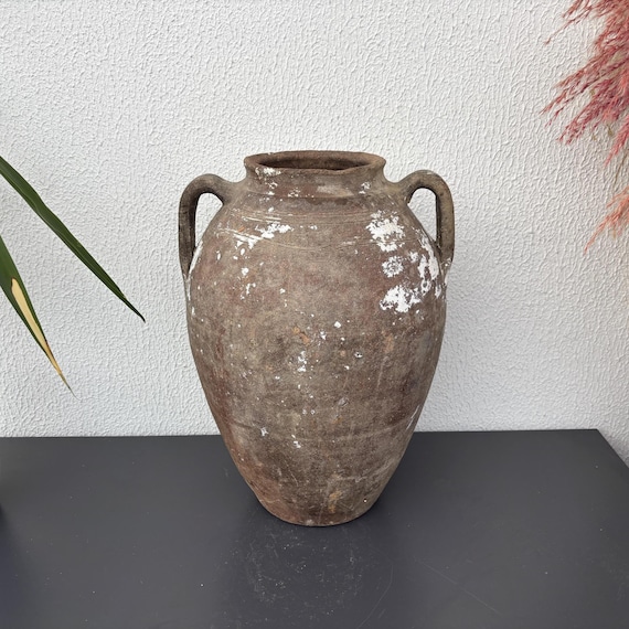 Antique Turkish Pottery Vessel | 70-80 Year Old Clay Decor