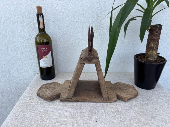 Vintage Turkish Wool Comb: Hand-Carved Wood, Rustic Farmhouse Decor