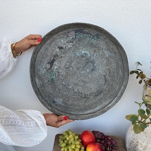 Vintage Turkish Copper Tray – Hand Engraved Ottoman Style Serving Plate