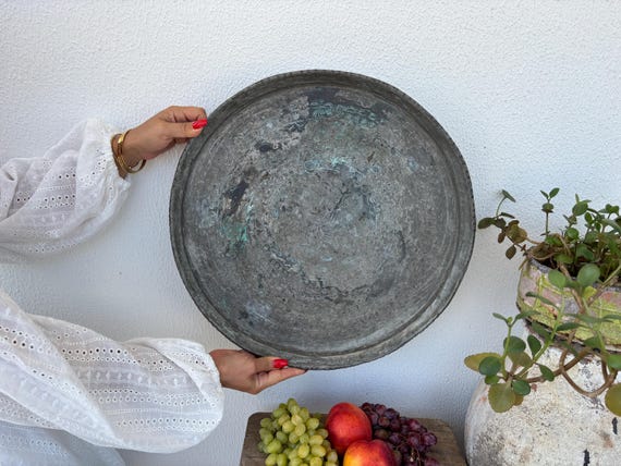 Vintage Turkish Copper Tray – Hand Engraved Ottoman Style Serving Plate