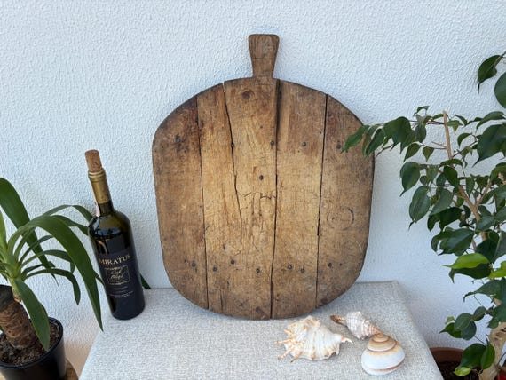 Vintage Turkish Wooden Bread Board | Rustic Handmade Cutting Paddle | Antique Kitchen Decor