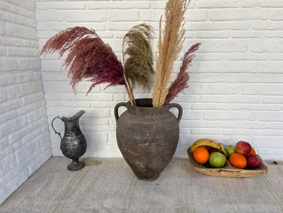 Vintage Turkish Pottery Jar | 70-80 Year Aged Clay Vessel