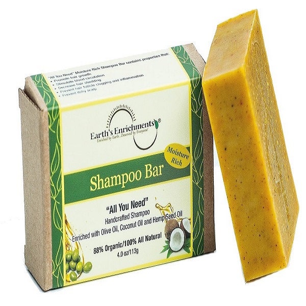 Natural Shampoo Bar for Hair Organic - Moisture Rich, Hemp Seed Oil, Sulfate, Chemical Free, Herbal Solid Shampoo Bar, Vegan, 4oz