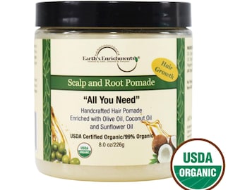 Pomade Organic Hair Food for Hair Growth, Dry Scalp, Dandruff Relief, Thick, Straight, Curly, Wavy, Natural Hair Grease, Women, Men, 8oz