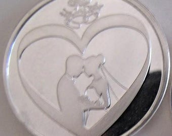 Fine .999 Silver 1 oz Engravable Bride & Groom Wedding/Anniversary Coin. Free Custom Engraving