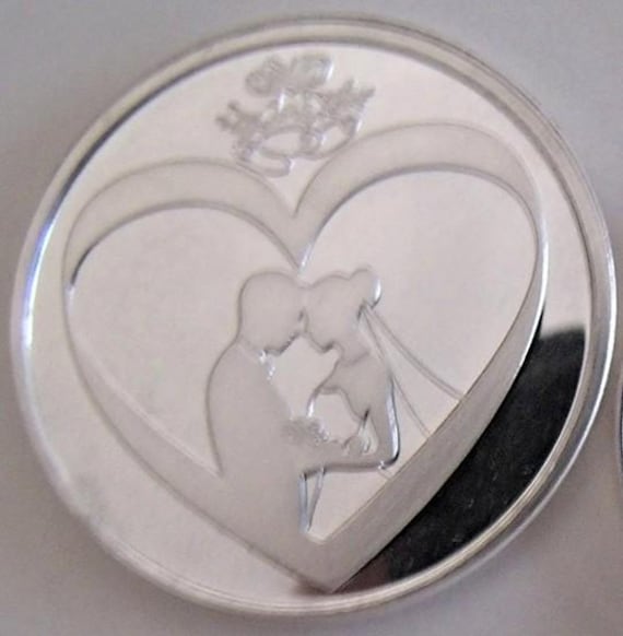Fine .999 Silver 1 oz Engravable Bride & Groom Wedding/Anniversary Coin. Free Custom Engraving