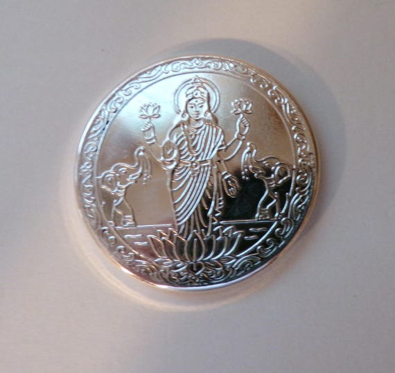 The Beautiful Goddess Lakshmi Fine .999 Silver Coin. The Goddess of Beauty, Good Fortune & Wealth. Free Custom Engraving