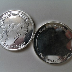 Fine .999 Silver 1 oz Engravable New Born, New Arrival, Baby Coin. Free Custom Engraving.