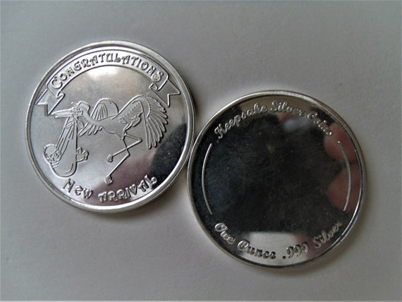 Fine .999 Silver 1 oz Engravable New Born, New Arrival, Baby Coin. Free Custom Engraving.