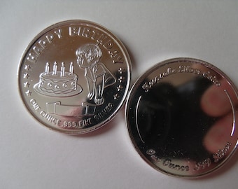 1 oz Fine .999 Silver, Engravable, Happy Birthday Coin "Boy" Free Text Engraving