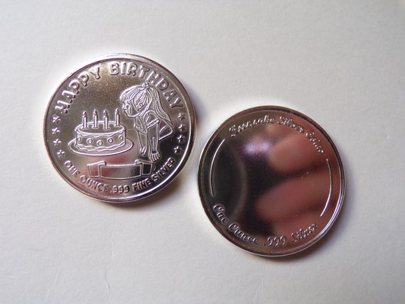 Fine 999 Silver 1 oz Engravable Happy Birthday Coin "Girl" Free Text Engraving