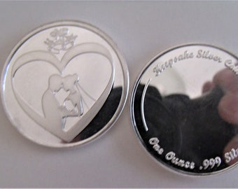Moeda fina de prata 999 de 1 onça gravável para casamento/aniversário de noivos. Gravação personalizada grátis.