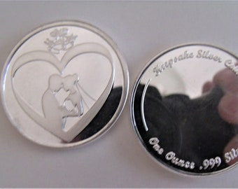 Moneda de aniversario/boda de novia y novio grabable de plata fina .999 de 1 oz. Grabado personalizado gratuito