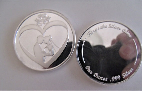 Fine .999 Silver 1 oz Engravable Bride & Groom Wedding/Anniversary Coin. Free Custom Engraving