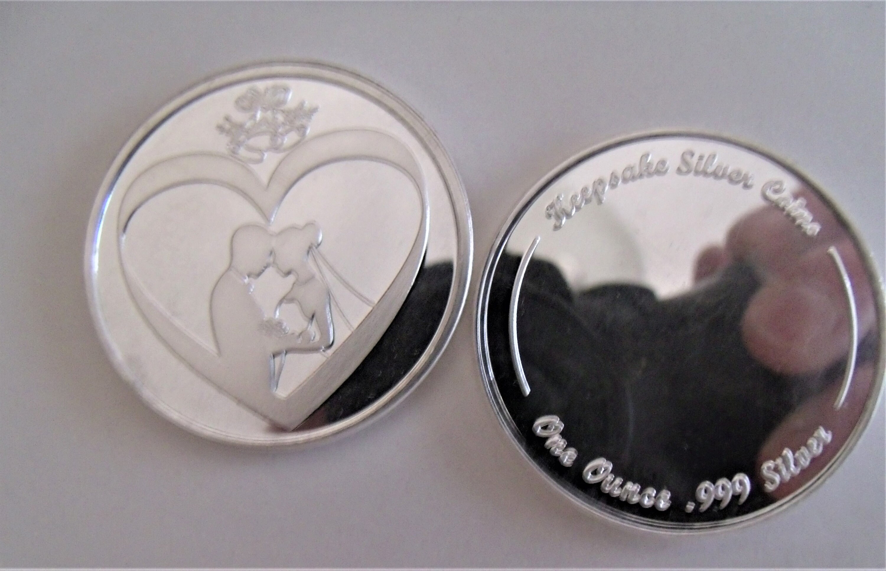 Fine 999 Silver 1 Oz Engravable Bride Groom Wedding Anniversary Coin