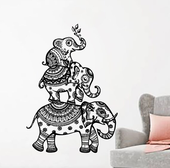 Boho Elephant Wall Decal Bohemian Decals Bedding Decor Yoga Decal Mandala Home Decor Boho Sticker Bedroom Moroccan Yoga Studio Decor L34