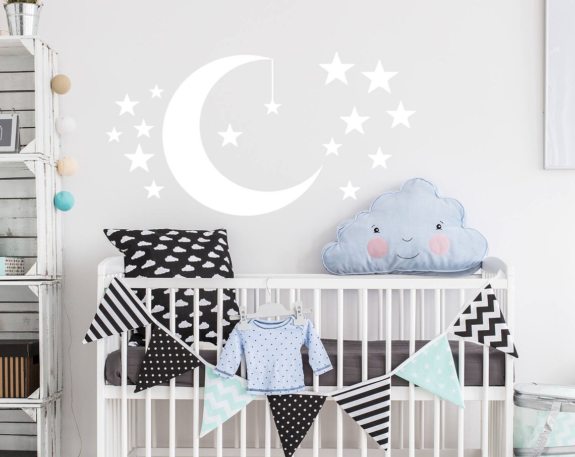 Nursery Wall Decal Moon and Stars Decals Nursery Decor Night Etsy