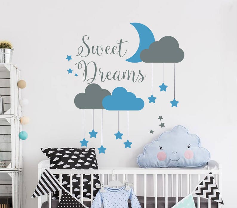 sweet dreams wall decal cloud wall decal moon and stars decals | etsy