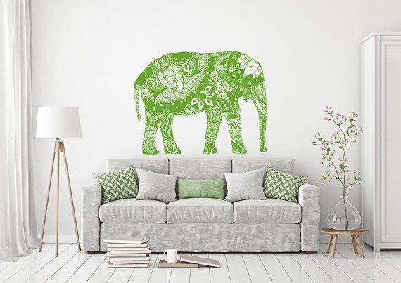 Boho Elephant Wall Decal Bohemian Decals Bedding Decor Yoga Decal Mandala Home Decor Boho Sticker Bedroom Moroccan Yoga Studio Decor Kp15