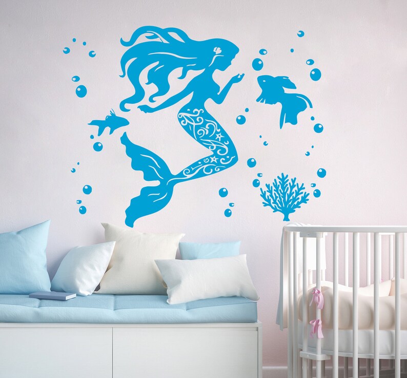 Mermaid Wall Decal Stickers Nursery Girl Water Decor Vinyl Fish Art Nautical L49