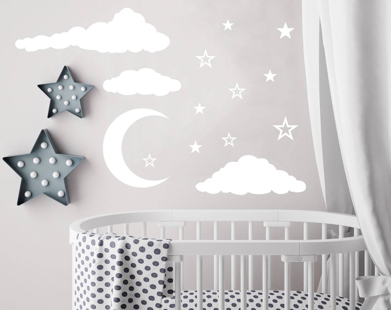 Cloud Wall Decal Moon and Stars Decals Nursery Decor Night Sky Etsy