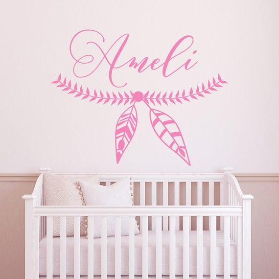 feather wall art custom name decal nursery wall decal nursery | etsy