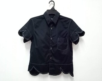 Vintage Avant Garde Comme des Garçons BLACK Rare Cutting Design Button Down Shirt Size "S" /Plantation/Margiela/Junya/Yohji/IS issey/Cdg