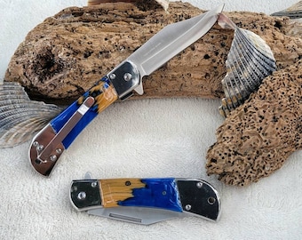 Pocket hunting knife with belt clip, Custom folder, Spring Assist, Classic Knife, Gentleman's Knife. Trapper Knife, Lock back, Wood & Resin