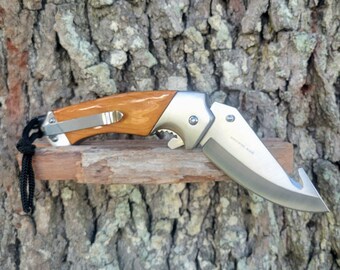 Gut Hook Folding Pocket Knife w/ Cypress handles, Skinner knife with Gut hook Skinner, folding knife, trapper knife, Classic pocket Knife