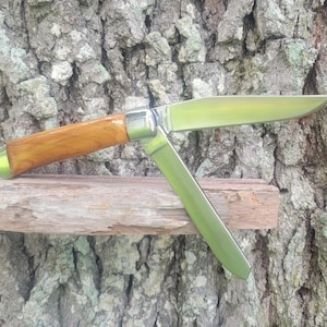 Trapper Pocket hunting Knife with Cypress Wood Handle, Gentlemen Knife, 2 blade Trapper, Classic folding Pocket knife, Custom Trapper knife
