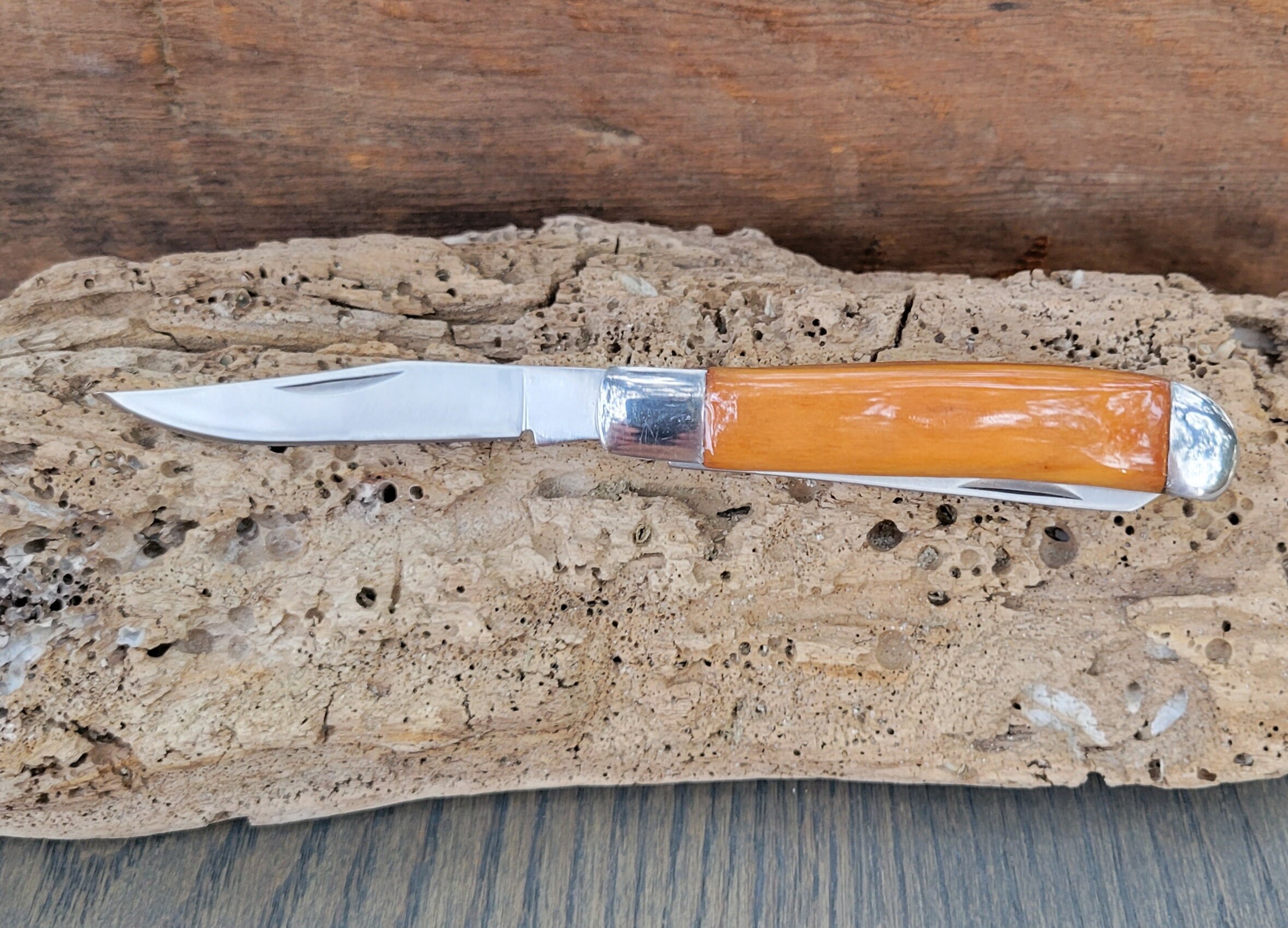 Trapper Pocket Knife With Cypress Wood Handle, Gentlemen Knife, 2 Blade