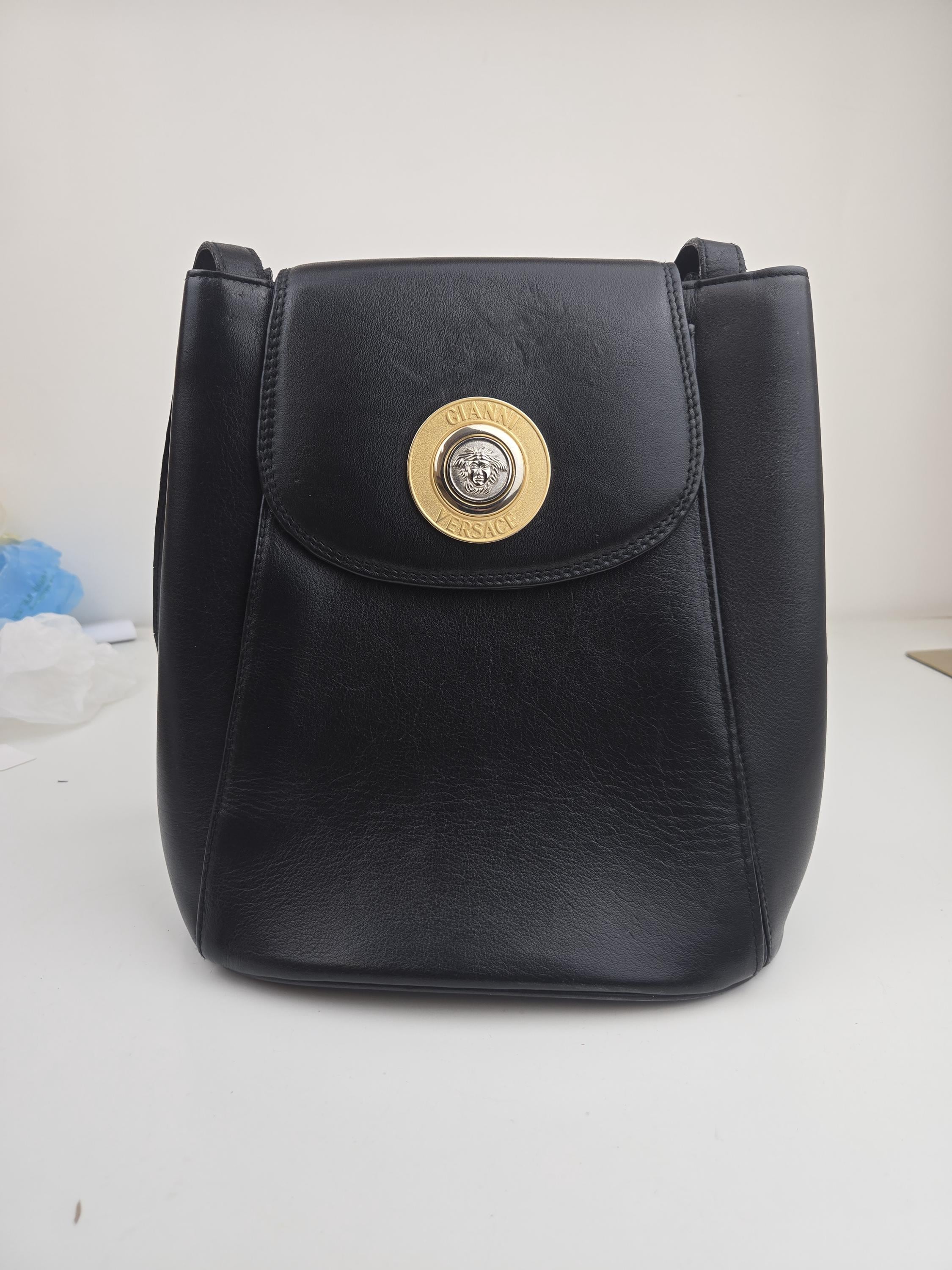 Versace Black Leather Bag Vintage - Etsy