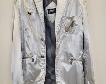 Giacca da uomo D&G Dolce Gabbana argento metallizzato Blazer taglia M y2k