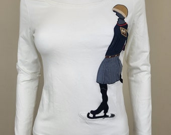 Authentic Prada white Skater top t-shirt long sleeves Size S M Y2K 2004l3