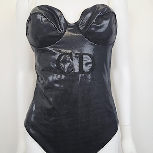 Vintage Dior CD Black Sequin Swimsuit 1990s Size Large Uk 12 14 Us 10 12 Eu 40 42