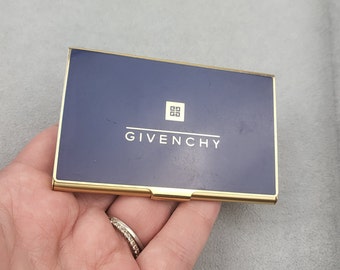 Auténtico portatarjetas de metal de Givenchy chapado en oro de los años 80