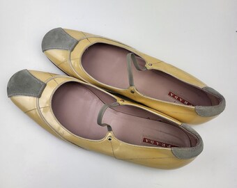 vintage Prada gelbe Lackleder Karree Ballerina Schuhe eu 38 uk 5 us 8