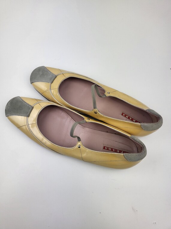 vintage Prada yellow Patent Leather square toe fl… - image 1