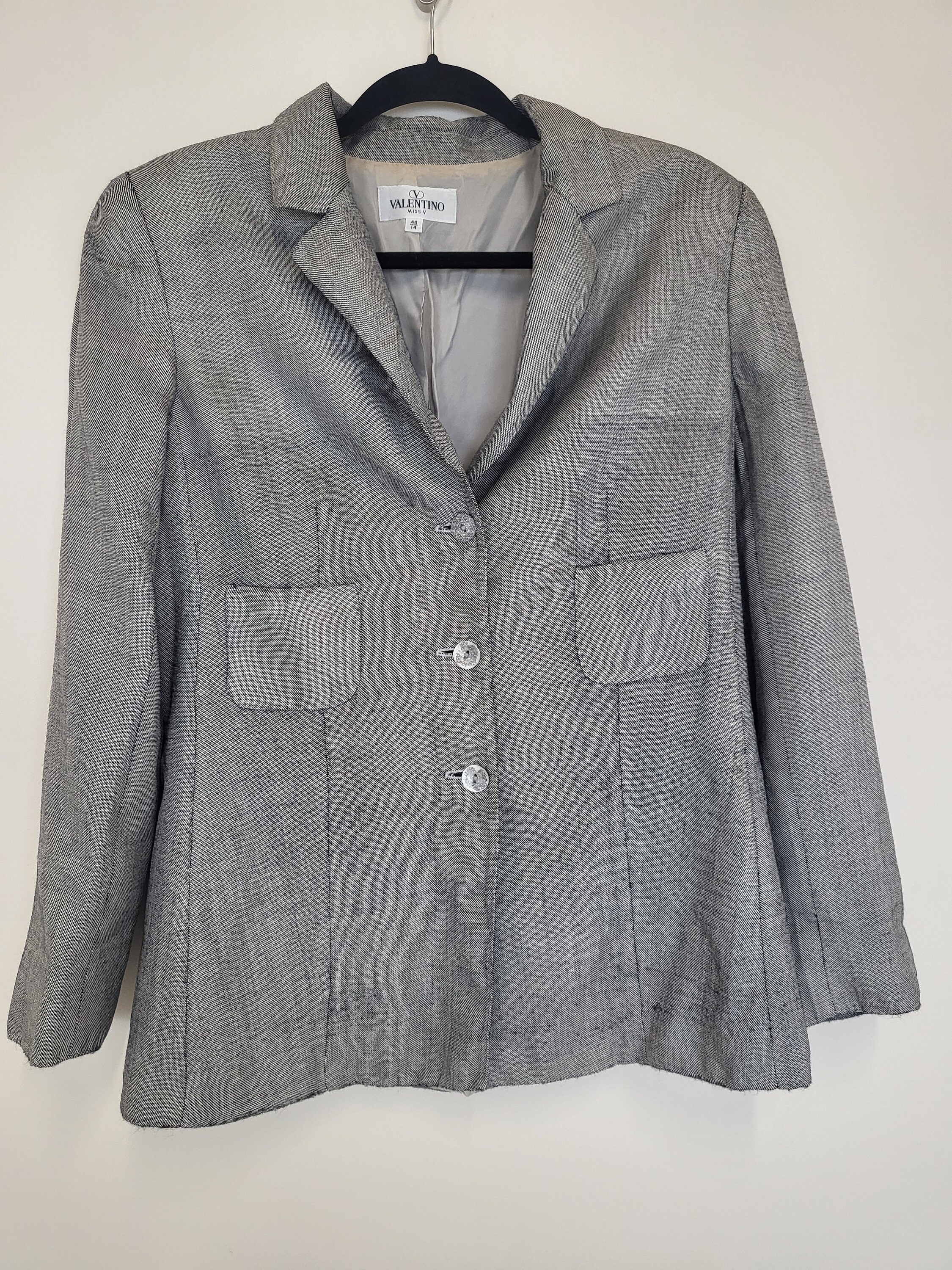 VALENTINO MISS V バレンティノ　ジャケット　ヴィンテージ Vintage Valentino Garavani Miss V Grey Linen Blazer IT 48 Uk