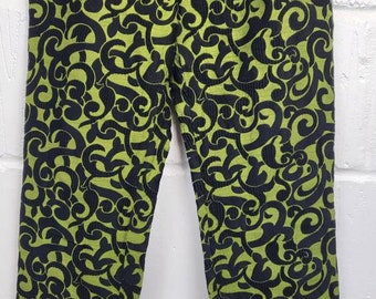 Vintage prada pants trousers capri green damask UK 10 12 us 8 6 eu 38 40