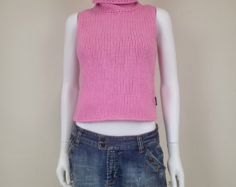 vintage Versace Jeans Couture pink cropped turtleneck jumper Size S M