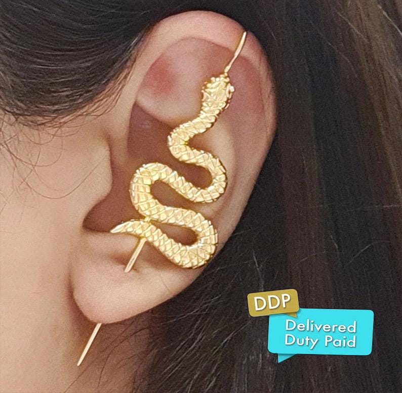 Bar Ear Cuff Bar ear pin Hook Ear Cuff Cartilage Earring Serpent Ear Pin Snake Ear Cuff Needle earring Unisex earring Mens earring