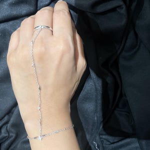 Hand Chain Bracelet with Cz Sterling Silver Hand Harness Adjustable RIng Finger Bracelet Finger Hand Chain Gifts For Her