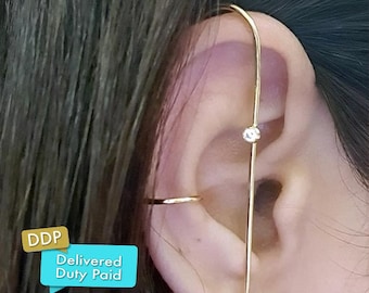 Bar Ear Cuff Bar ear pin Hook Ear Cuff Cartilage Earring Cz Ear Pin Conch Ear Cuff Needle earring Unisex earring Mens earring